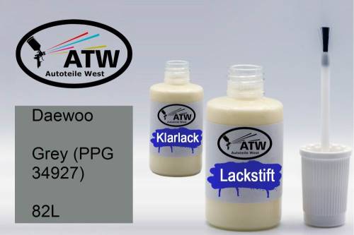 Daewoo, Grey (PPG 34927), 82L: 20ml Lackstift + 20ml Klarlack - Set, von ATW Autoteile West.